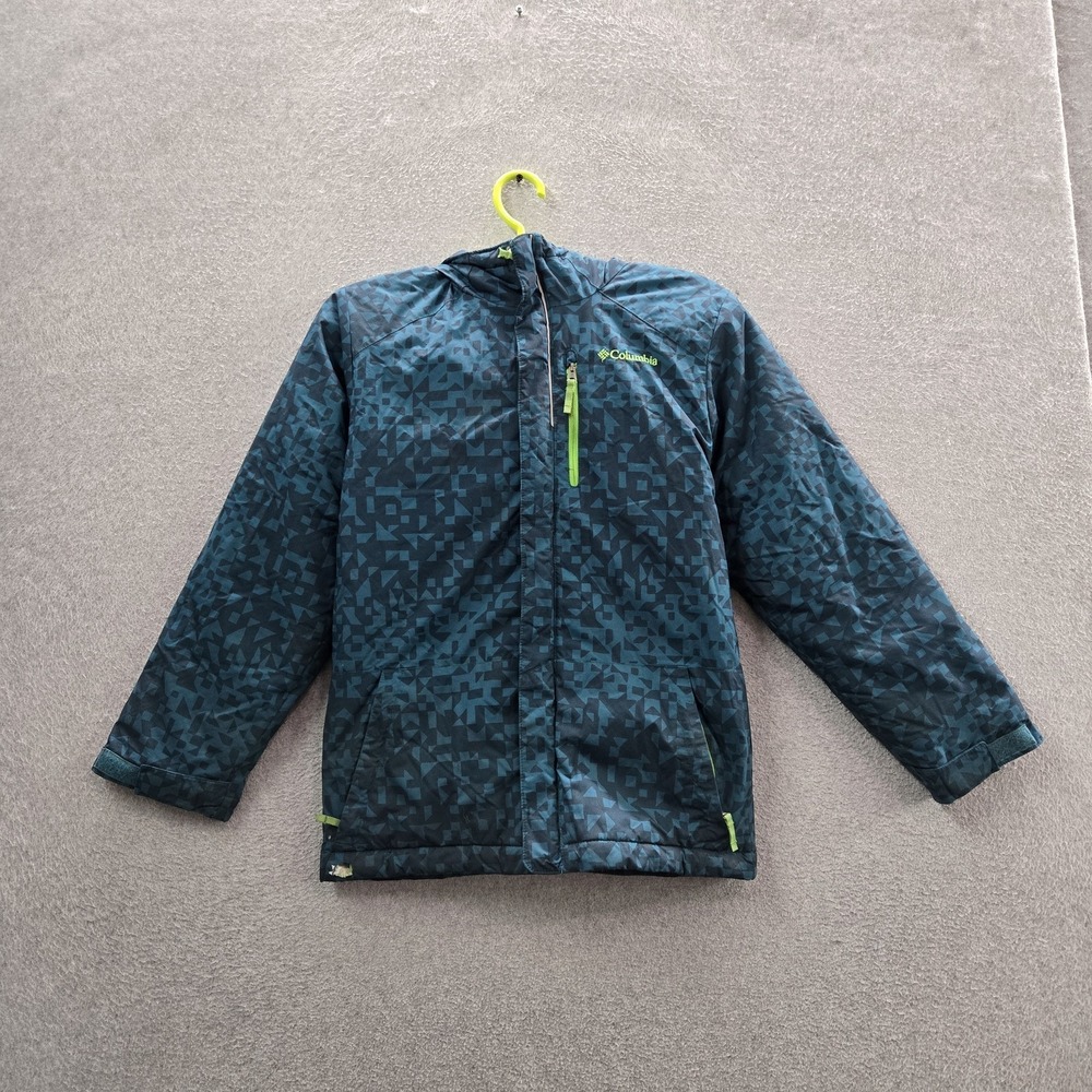 Columbia Boy Jacket M Blue Nylon Geometric Ski Snow Winter Hooded
